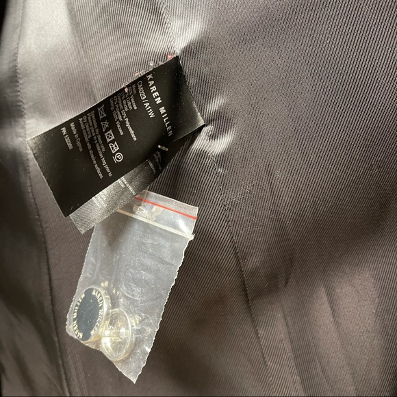 Karen Millen Black Glossy Faux Fur Trench Coat Silver Belted Lined Mob Wife - Picture 10 of 17